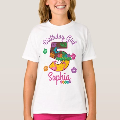 Hawaiian luau aloha Fifth Birthday Girl 5 T_Shirt