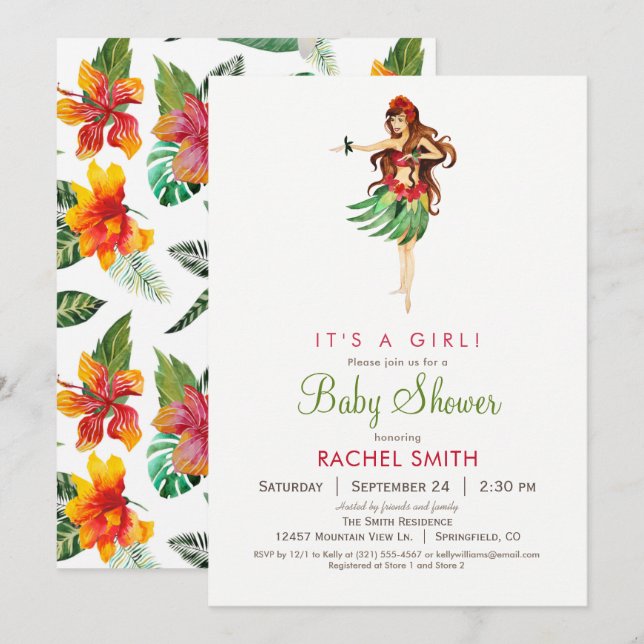 Hawaiian Luau Baby Shower Invitation (Front/Back)