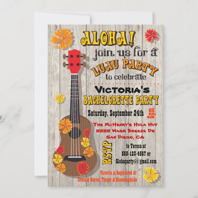 Hawaiian Luau Bachelorette Party Invitations (Front)