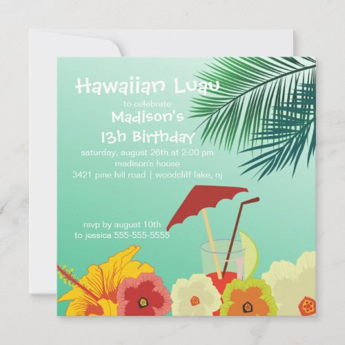Hawaiian Luau Birthday Party Invitation