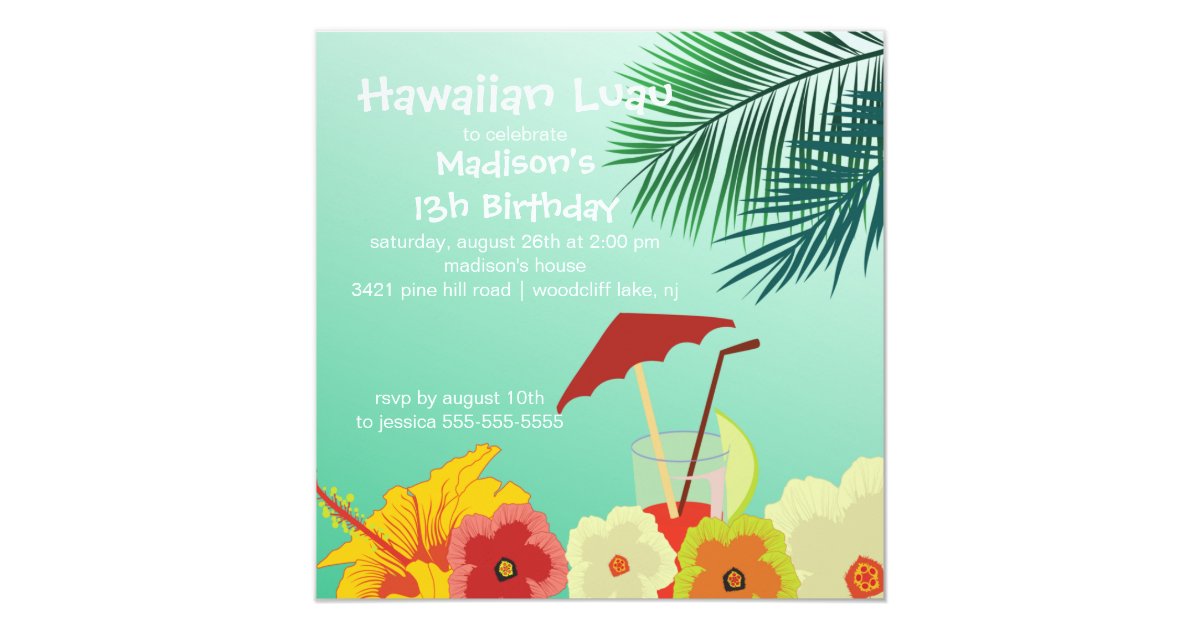 Hawaiian Luau Birthday Party Invitation | Zazzle.com