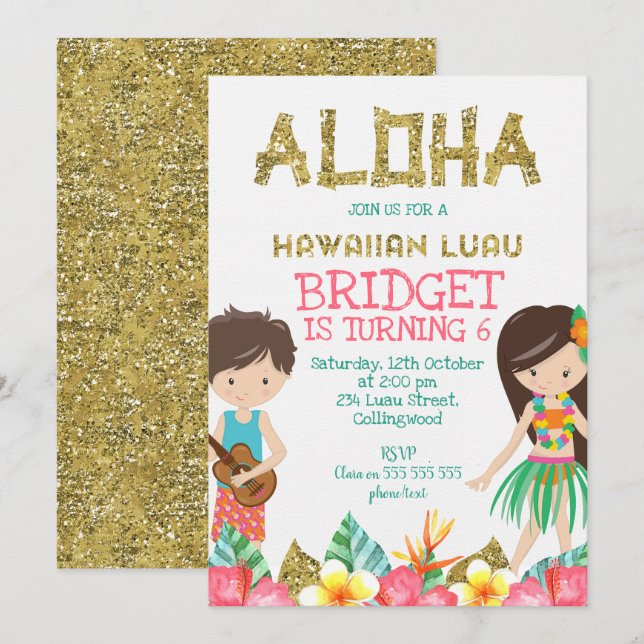 Hawaiian Luau Birthday Party Invitation (Front/Back)