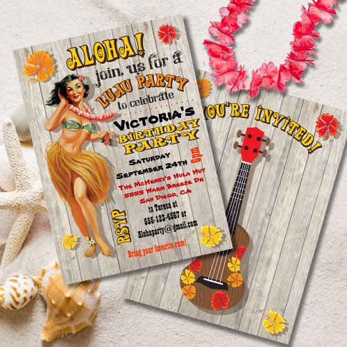 Hawaiian Luau Birthday Party Invitations
