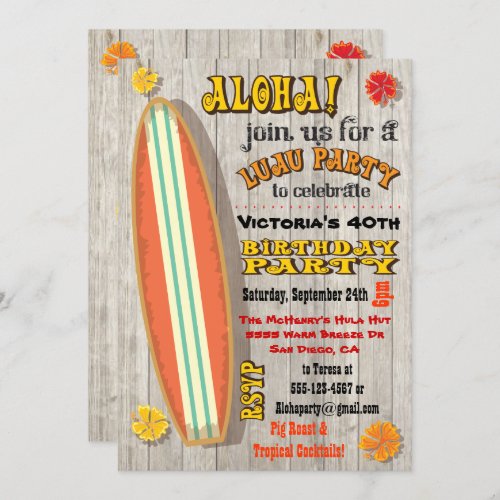 Hawaiian Luau Birthday Party Invitations