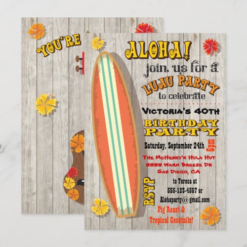 Hawaiian Luau Birthday Party Invitations