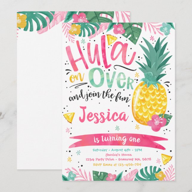 Hawaiian Luau Birthday Party Pineapple Luau Pool Invitation (Front/Back)