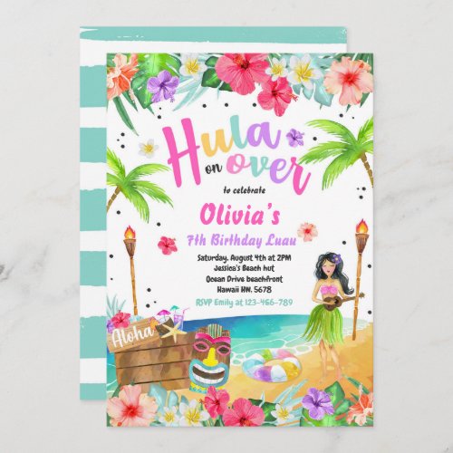 Hawaiian Luau Birthday Party Tropical Birthday Invitation