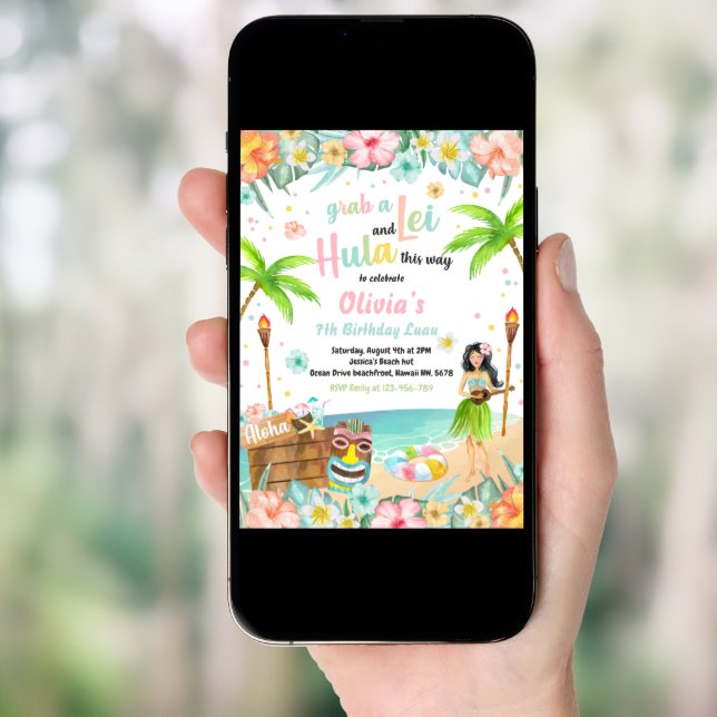 Hawaiian Luau Birthday Party Tropical Birthday Invitation (Front Digital)