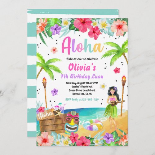 Hawaiian Luau Birthday Party Tropical Birthday  Invitation