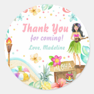Hawaiian Luau Birthday Tropical Pool Party Pastel  Classic Round Sticker