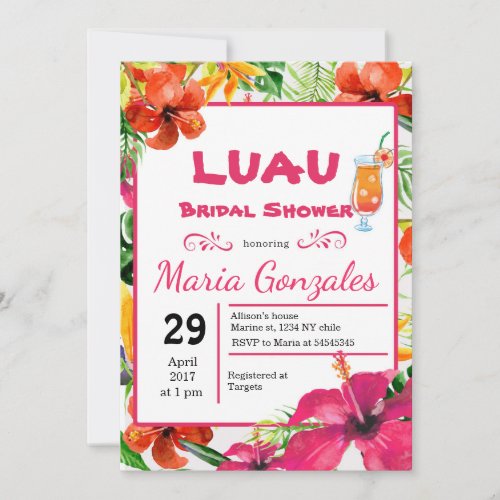 Hawaiian Luau Bridal Shower Invitation