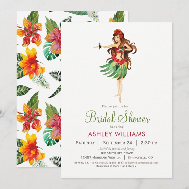 Hawaiian Luau Bridal Shower Invitation (Front/Back)