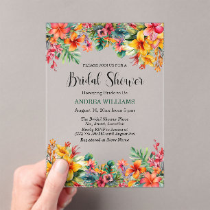 Hawaiian Luau Colorful Bridal Shower Acrylic Invitations