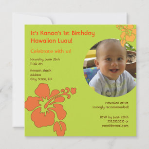 Hawaiian Luau First Birthday Photo Invitation