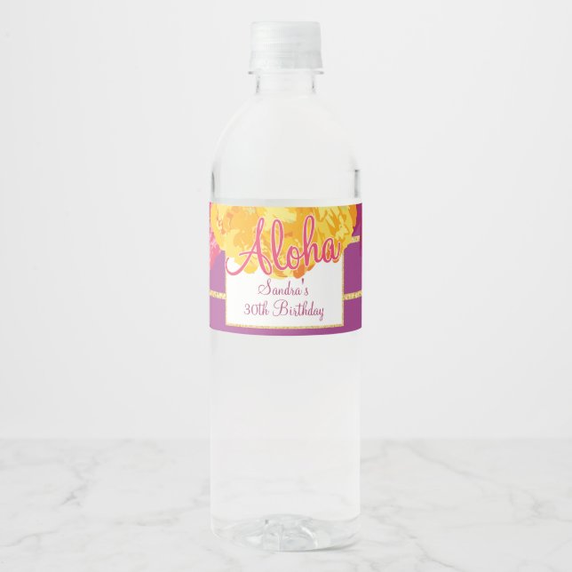 Hawaiian Luau, Floral Water Bottle Label (Front)
