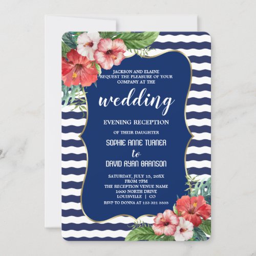 Hawaiian Luau Floral Wedding Evening Reception Invitation