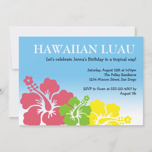 Hawaiian Luau hibiscus flowers tropical island Invitation