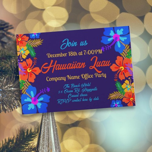 Hawaiian Luau Holiday Party Hibiscus Border Invitation
