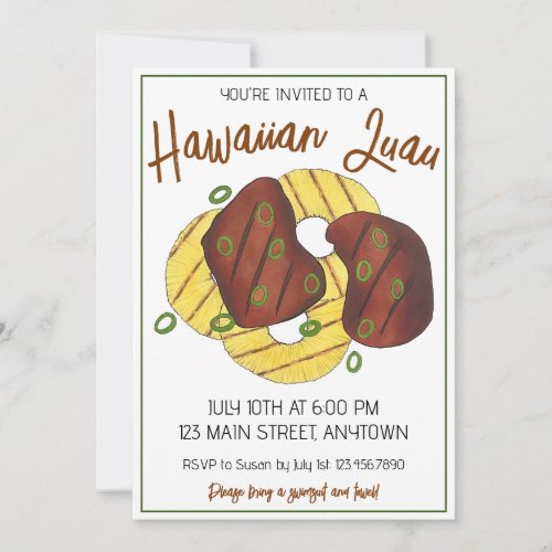 Hawaiian Luau Huli Huli Chicken Pineapple Party Invitation