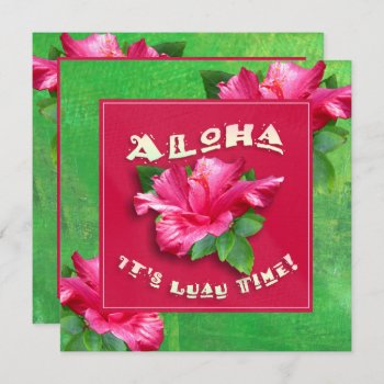 Hawaiian Luau Invitations Pink Hibiscus by anuradesignstudio at Zazzle
