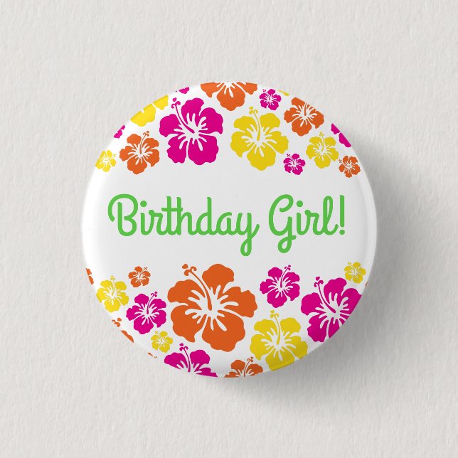 Hawaiian Luau Kids Birthday Party Button (Front)