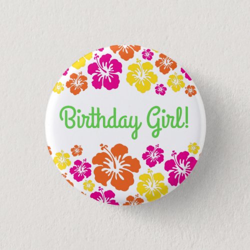 Hawaiian Luau Kids Birthday Party Button