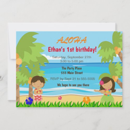 Hawaiian luau kids birthday party invitation