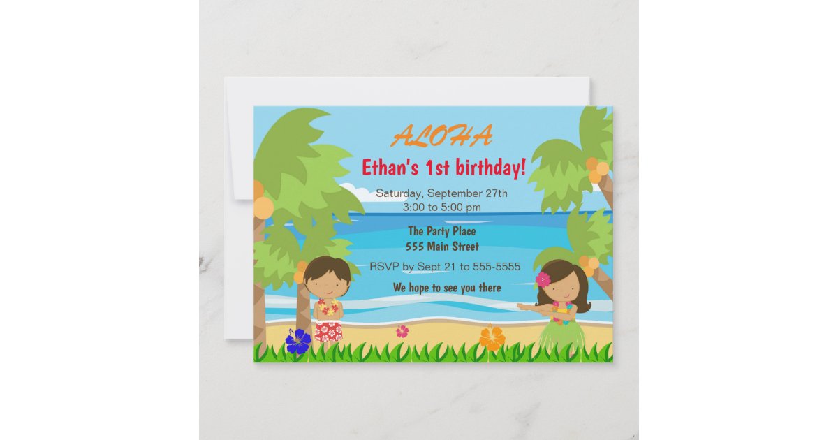 Hawaiian luau kids birthday party invitation | Zazzle