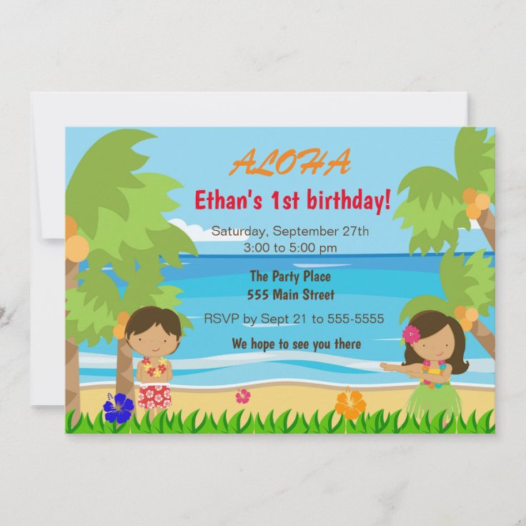 Hawaiian luau kids birthday party invitation | Zazzle