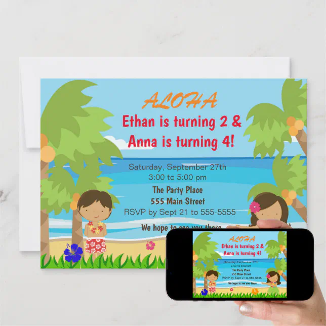 Hawaiian luau kids birthday party invitation 2 | Zazzle
