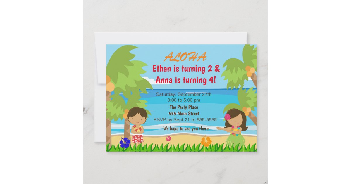 Hawaiian luau kids birthday party invitation 2 | Zazzle