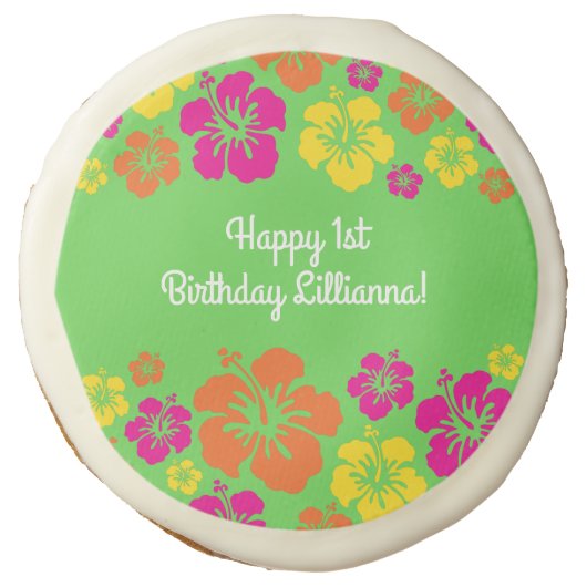Hawaiian Luau Kids Birthday Party Sugar Cookie (Front)
