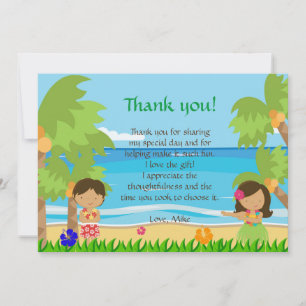 Hawaiian Luau Kids Birthday Thank You Card
