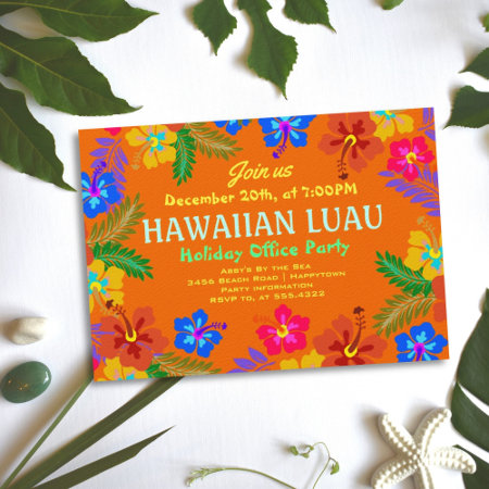 Hawaiian Luau Office Party Hibiscus Invitations
