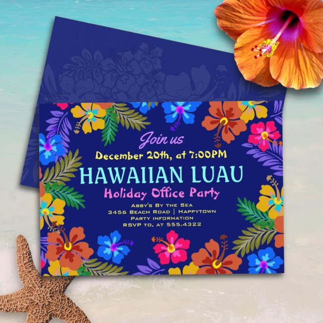 Hawaiian Luau Office Party Hibiscus Invitations (Creator Uploaded)