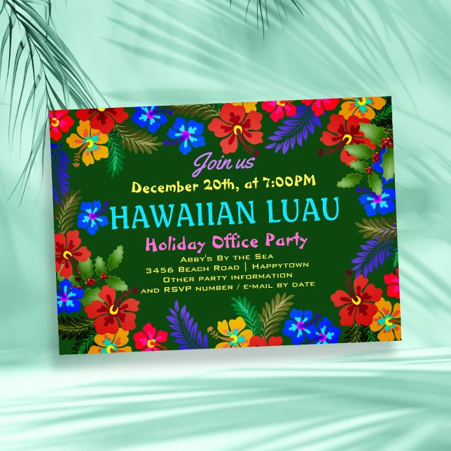 Hawaiian Luau Office Party Hibiscus Invitations (Creator Uploaded)