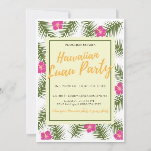 Hawaiian Luau Palm Tree Birthday Invitation