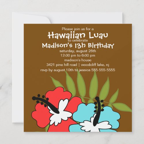 Hawaiian Luau Party Birthday Invitation