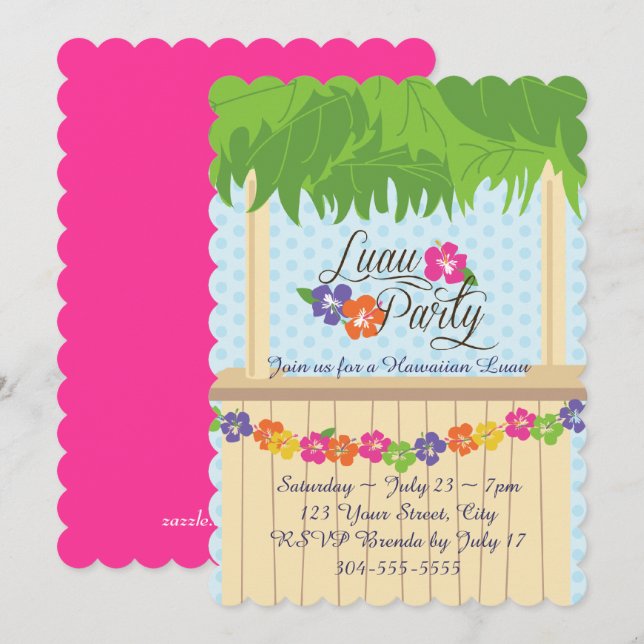 Hawaiian Luau Party Invitation (Front/Back)