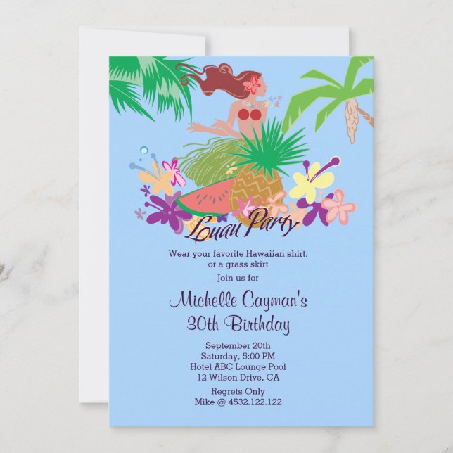 Hawaiian Luau Party Invitation (Front)