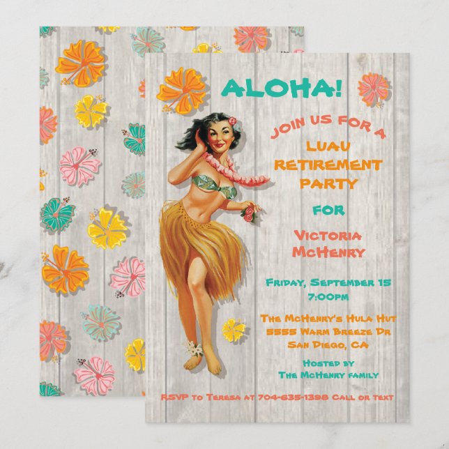 Hawaiian Luau Party Invitation (Front/Back)