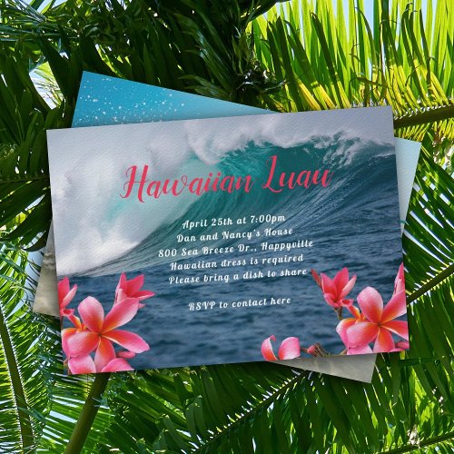 Hawaiian Luau Party Invitation Crashing Waves