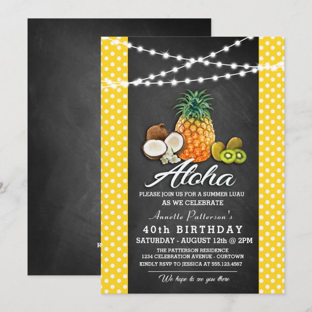 Hawaiian Luau Party Invitations (Front/Back)