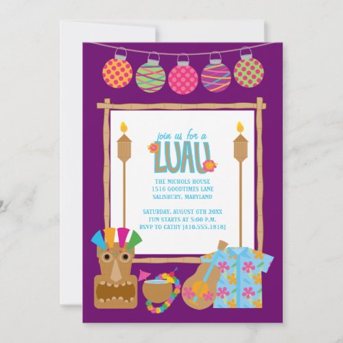 Hawaiian Luau Party Invitations