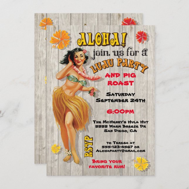 Hawaiian Luau Party Invitations (Front/Back)