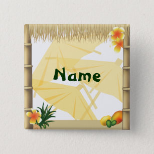 Hawaiian Luau Party Name Button