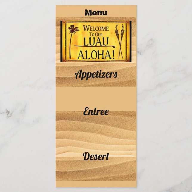 Hawaiian Luau Party or Wedding Flat Menu (Front)