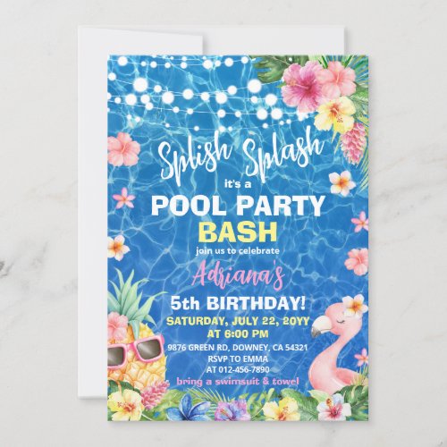 Hawaiian Luau Pineapple Pool Party Girl Birthday Invitation