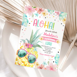 Hawaiian Luau Pineapple Tropical Girl Birthday Invitation