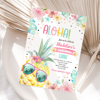 Hawaiian Luau Pineapple Tropical Girl Birthday Invitation by Anietillustration at Zazzle